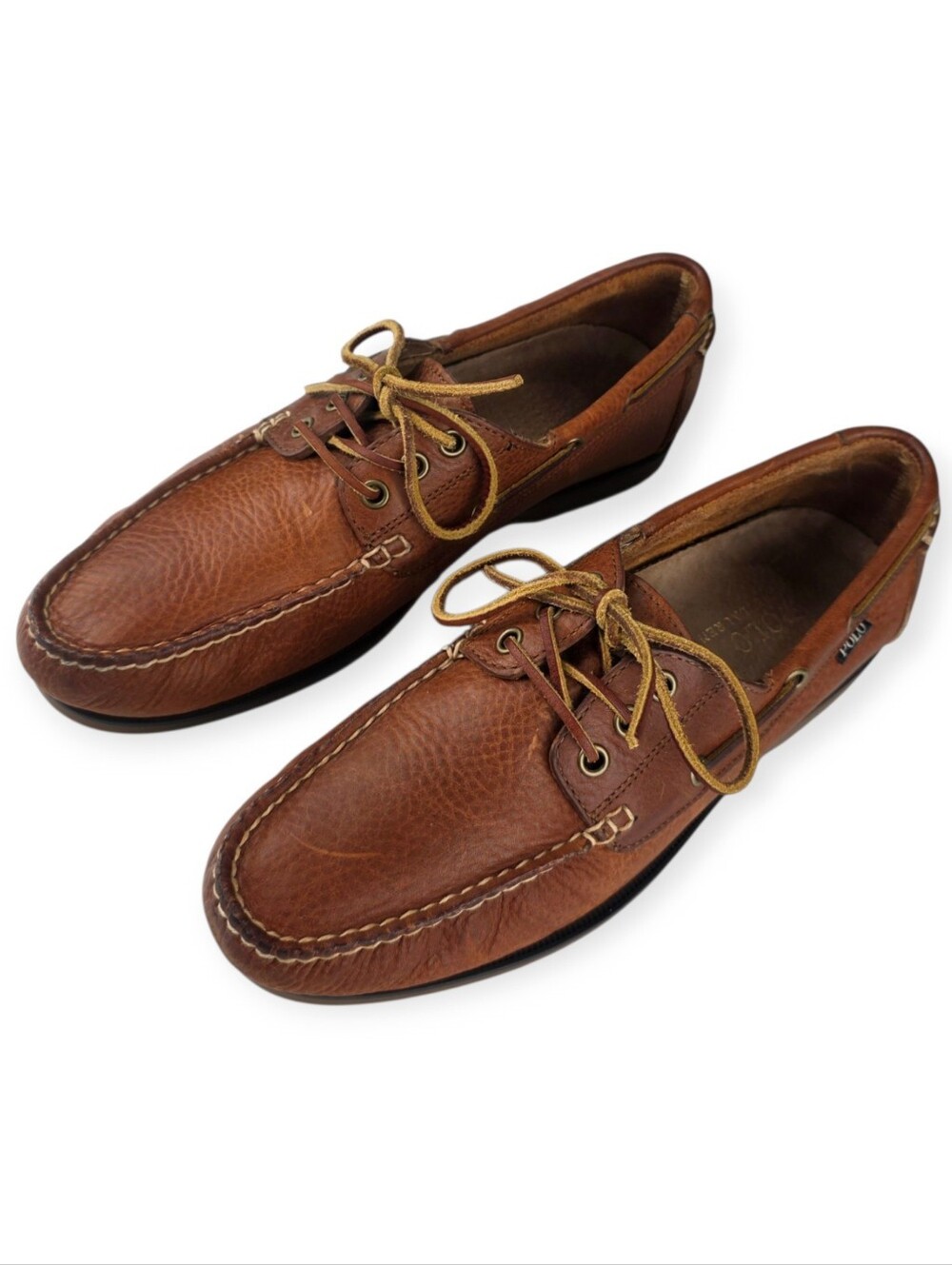 Polo Ralph Lauren Bienne Men's Tumbled Leather Boat Shoes Men’s Size 9.5D EUC